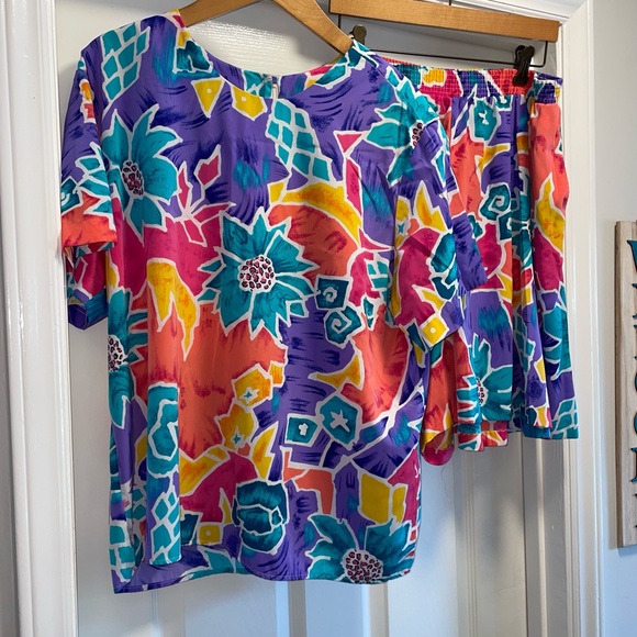 Women's 1X Skort & Blouse Set Retro Floral 80's Vibes SG Sport Y2K - Picture 1 of 9